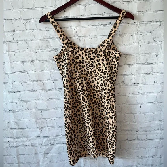 divided tan & black cheetah print zip down sleeveless dress size 4 - Picture 6 of 8